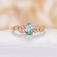 Lab Emerald Nature Inspired Oval Cut Engagement Ring Rose Gold