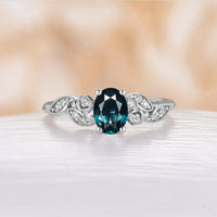 Rose Gold Foral Teal Sapphire Engagement Ring Nature Inspired Oval Cut