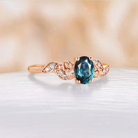 Rose Gold Foral Teal Sapphire Engagement Ring Nature Inspired Oval Cut