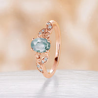 Yellow Gold Oval Moss Agate Nature Inspired Oval Engagement Ring