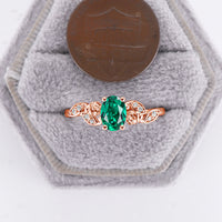 Lab Emerald Nature Inspired Oval Cut Engagement Ring Rose Gold