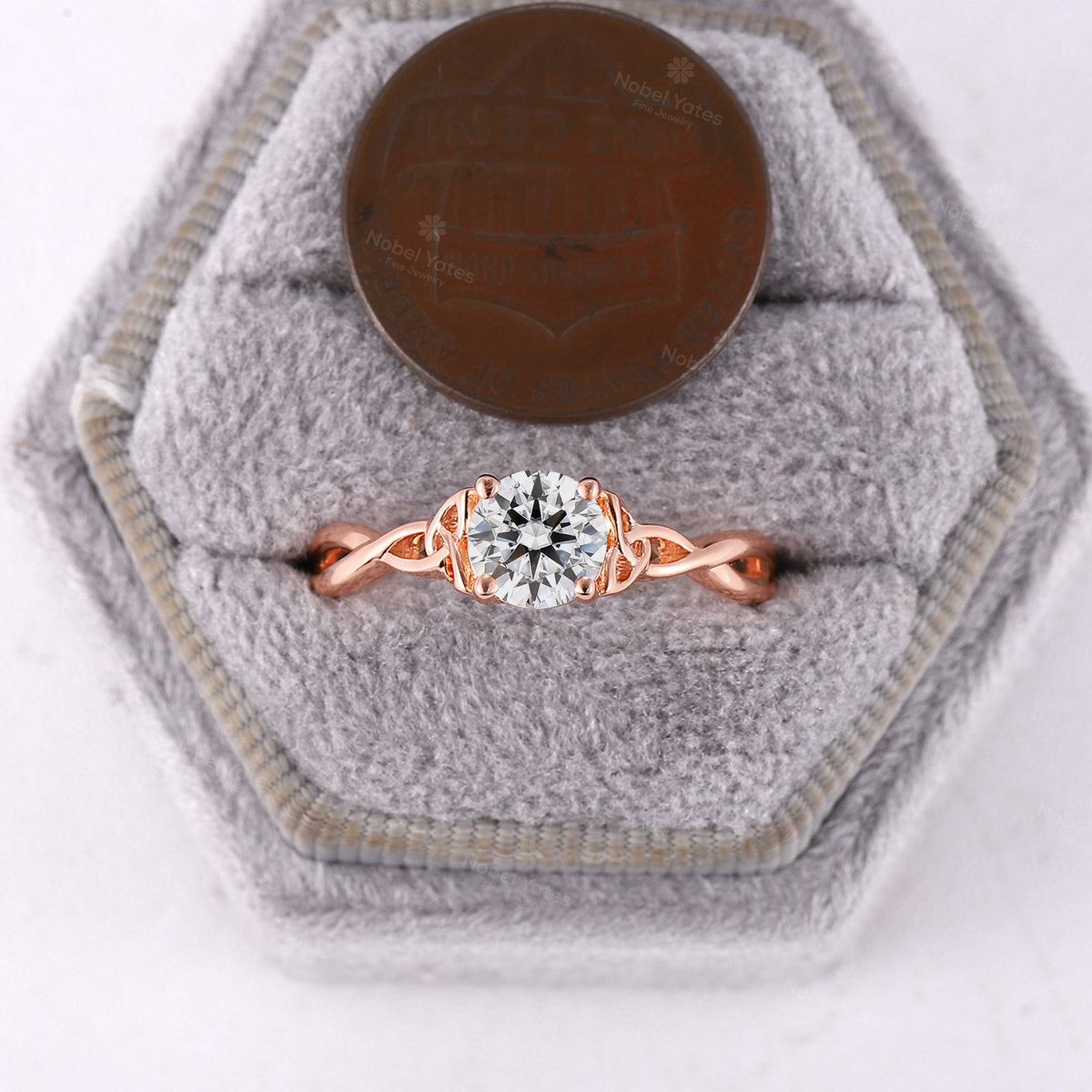 Classic Round Solitaire Engagement Ring Celtic Kont Design Twist Band