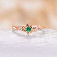 Lab Emerald Nature Inspired Rose Engagement Ring Leaf Twist Rose Gold