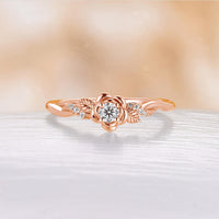 Round Moss Agate Nature Inspired Engagement Ring Leaf Twist Rose Gold