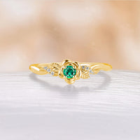 Lab Emerald Nature Inspired Rose Engagement Ring Leaf Twist Rose Gold