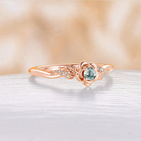 Round Moss Agate Nature Inspired Engagement Ring Leaf Twist Rose Gold