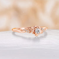 Foral Round Moissanite Engagement Ring Leaf Twist Band Rose Gold