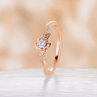 Foral Round Moissanite Engagement Ring Leaf Twist Band Rose Gold