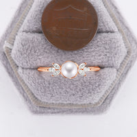 Akoya Pearl Foral Engagement Ring Marquise Moissanite Side Stone Milgrian Band