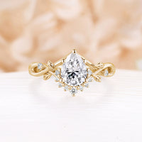 Pear Moissanite Nature Inspired Rose Gold Engagement Ring Twist Band