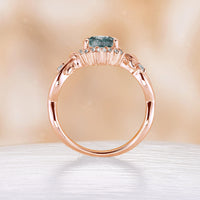 Nature Inspired Pear Moss Agate Rose Gold Engagement Ring Twist Band