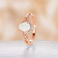 Pear White Opal Nature Inspired Rose Gold Engagement Ring Twist Band