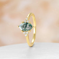 Hexagon Shape Moss Agate Engagement Ring Moissanite Cluster