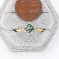 Hexagon Shape Moss Agate Engagement Ring Moissanite Cluster