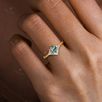 Hexagon Shape Moss Agate Engagement Ring Moissanite Cluster