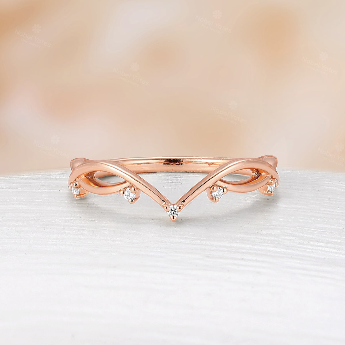 Twist & Split Moissanite Curved Wedding Band  Rose Gold Matching Band