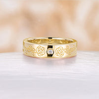 Nature Engrave Foral Rose Gold Band Moissanite Straight Band