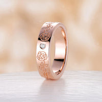 Nature Engrave Foral Rose Gold Band Moissanite Straight Band