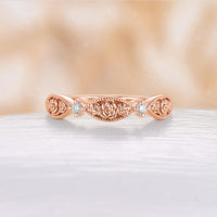 Nature Foral Design Milgrain Vintage Moissanite Wedding Band Rose Gold