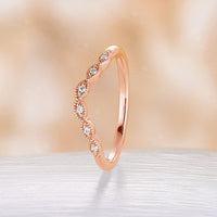 Milgrain Vintage Curved Matching Band Rose Gold Round Moissanite