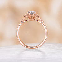 Oval Moissanite Foral Milgrain Engagement Ring Vintage Rose Gold