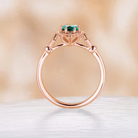 Vintage Oval Cut Lab Emerald Foral Milgrain Engagement Ring Rose Gold