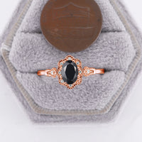 Black Onyx Vintage Oval Cut Foral Milgrain Engagement Ring Rose Gold