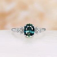 Nature Inspired Oval Cut Lab Emerald Foral Engagement Ring Rose Gold Side Stone