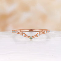 Nature Inspired Peridot Leaf Rose Gold Curved Matching Wedding Band