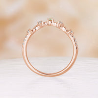 Nature Inspired Peridot Leaf Rose Gold Curved Matching Wedding Band