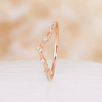 Nature Inspired Peridot Leaf Rose Gold Curved Matching Wedding Band