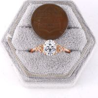 Oval Cut Moissanite Nature Inspired Foral Engagement Ring Rose Gold Side Stone