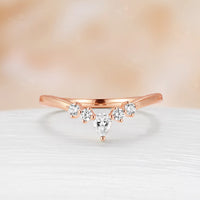 Rose Gold Pear & Round Moissanite Curved Stacking Matching Wedding Band