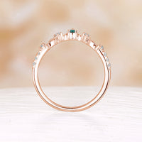 Lab Emerald Nature Inspired Curved Wedding Band Rose Gold Matching Leaf Band