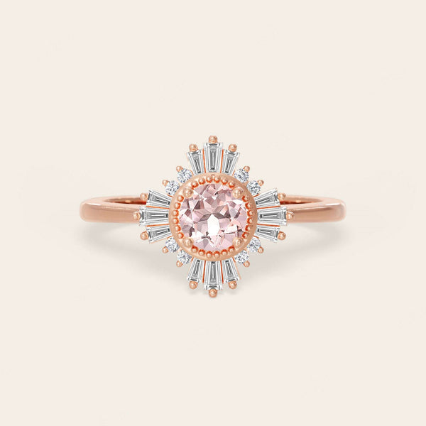 Art Deco Round Orange Pink Morganite Ballerina Engagement Ring-Nobel Yates