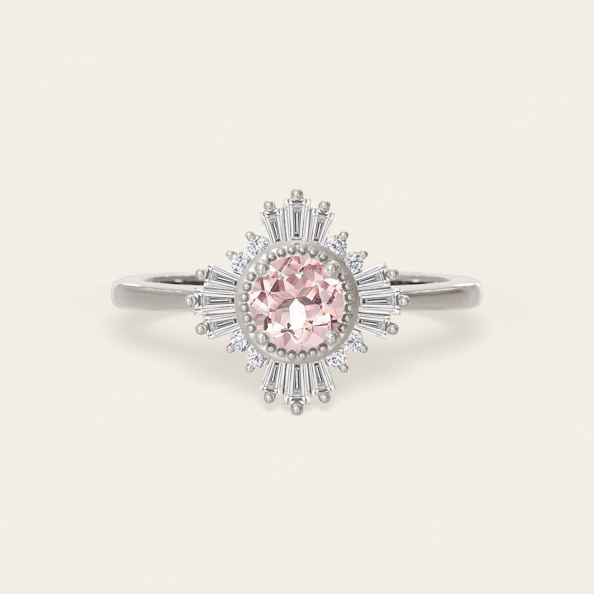 Art Deco Round Orange Pink Morganite Ballerina Engagement Ring