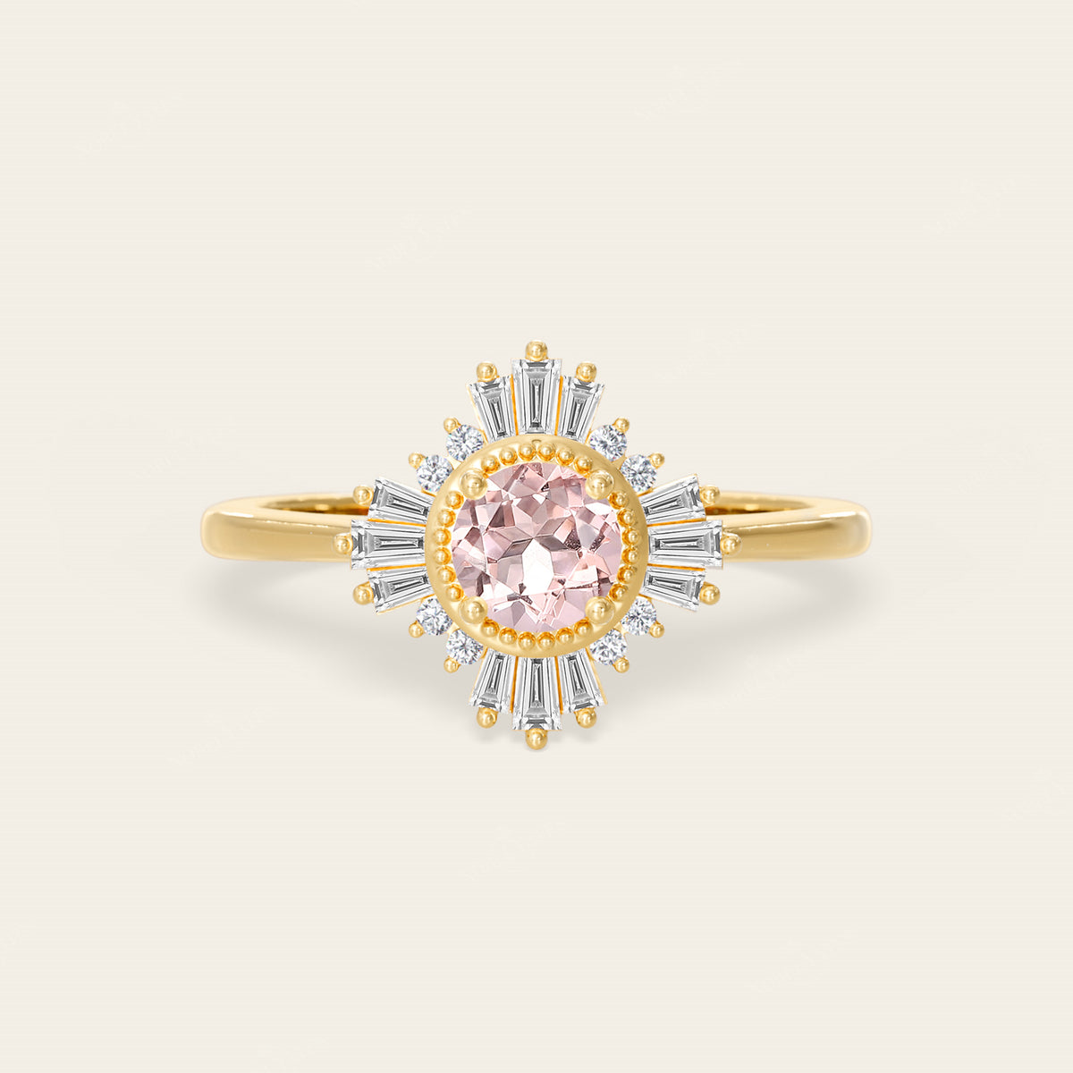 Art Deco Round Orange Pink Morganite Ballerina Engagement Ring