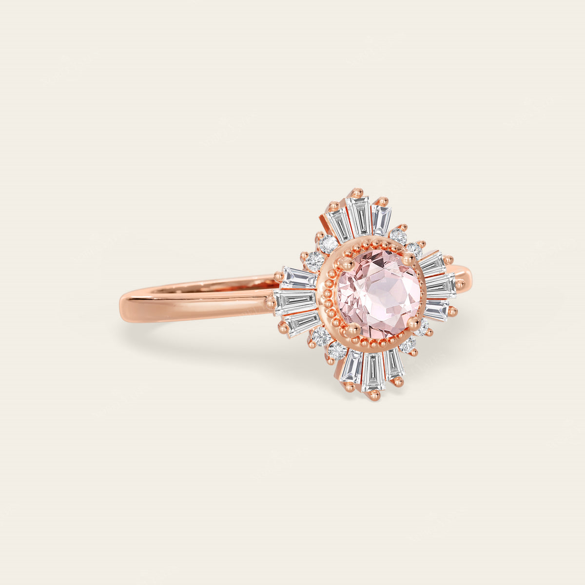 Art Deco Round Orange Pink Morganite Ballerina Engagement Ring