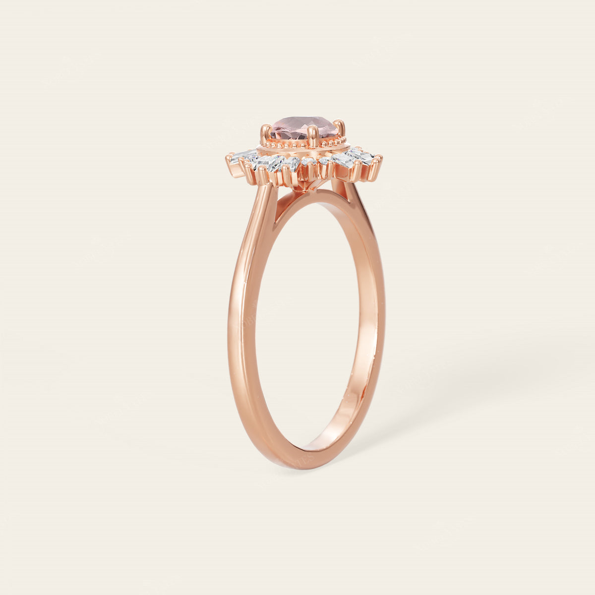 Art Deco Round Orange Pink Morganite Ballerina Engagement Ring