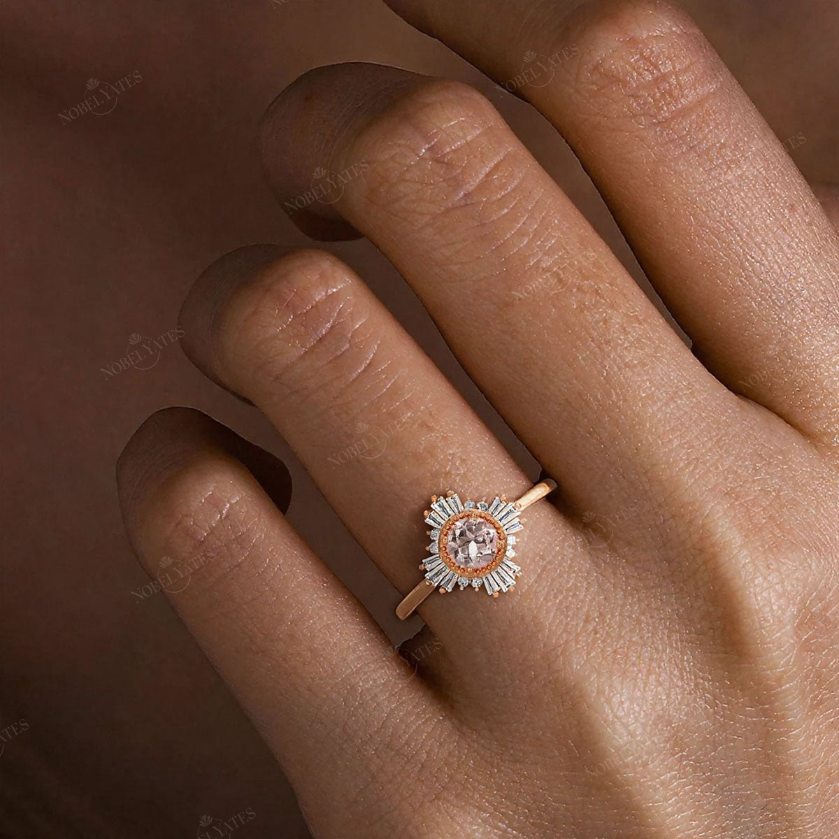 Art Deco Round Orange Pink Morganite Ballerina Engagement Ring