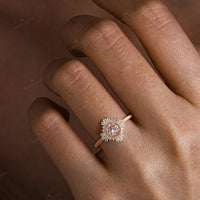 Art Deco Round Orange Pink Morganite Ballerina Engagement Ring