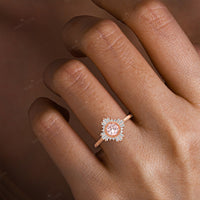 Art Deco Round Orange Pink Morganite Ballerina Engagement Ring