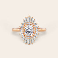 Oval Lab Grown Diamond Starburst Art Deco Halo Engagement Ring-Nobel Yates