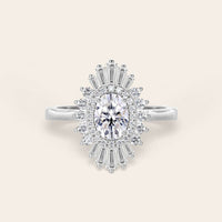 Oval Lab Grown Diamond Starburst Art Deco Halo Engagement Ring-Nobel Yates