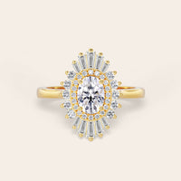 Oval Lab Grown Diamond Starburst Art Deco Halo Engagement Ring-Nobel Yates