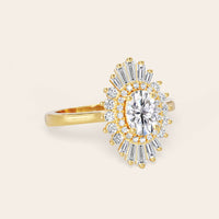 Oval Lab Grown Diamond Starburst Art Deco Halo Engagement Ring-Nobel Yates