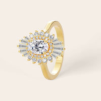 Oval Lab Grown Diamond Starburst Art Deco Halo Engagement Ring-Nobel Yates