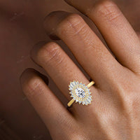 Oval Lab Grown Diamond Starburst Art Deco Halo Engagement Ring-Nobel Yates