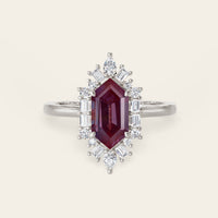 Art Deco Long Hexagon Cut Lab Alexandrite Engagement Halo Ring