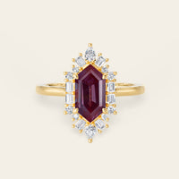 Art Deco Long Hexagon Cut Lab Alexandrite Engagement Halo Ring